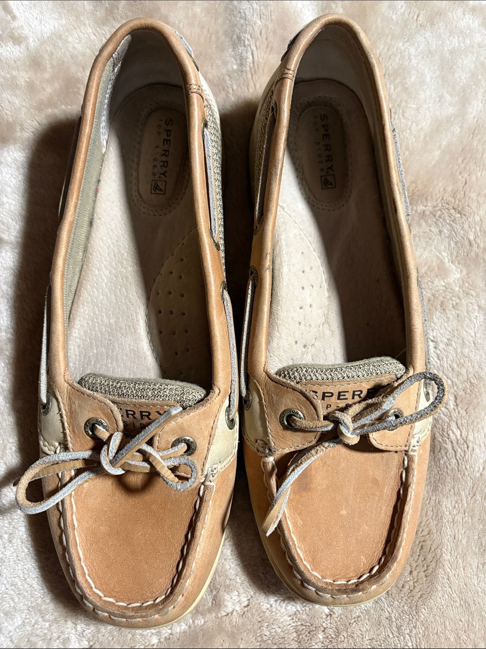 Sperry Top-Sider Angelfish Leather Boat Shoes Tan Linen Oat Size 8